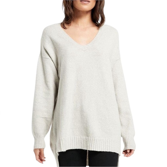 Caslon Sweaters - Caslon Boucle Knit Tunic Sweater Long Sleeves V-Neck Ivory Knit Pullover Size L